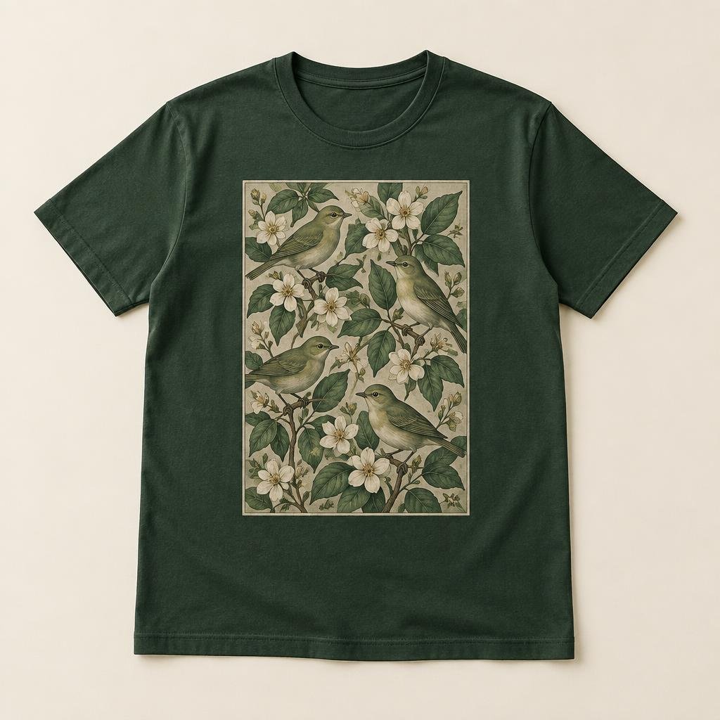 Camiseta verde con estampado de aves